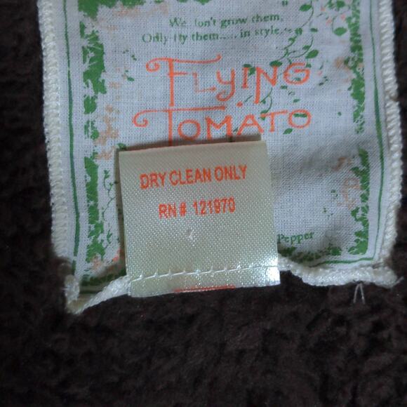 Flying Tomato Open Front Jacket Brown Long Sleeve Faux Fur Collar Penny Lane M - Picture 7 of 9